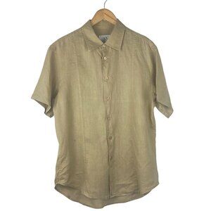 Armani Exchange Women's Vintage Brown Linen Short Sleeve Button Up Shirt US L